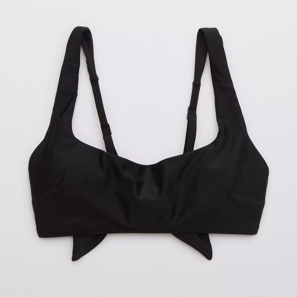 NEW AERIE Black Tie Back Scoop Bikini Top